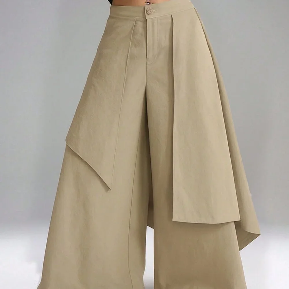 Khaki Casual Women's Asymmetrical Wide Leg Skirt - Picture 5 of 6